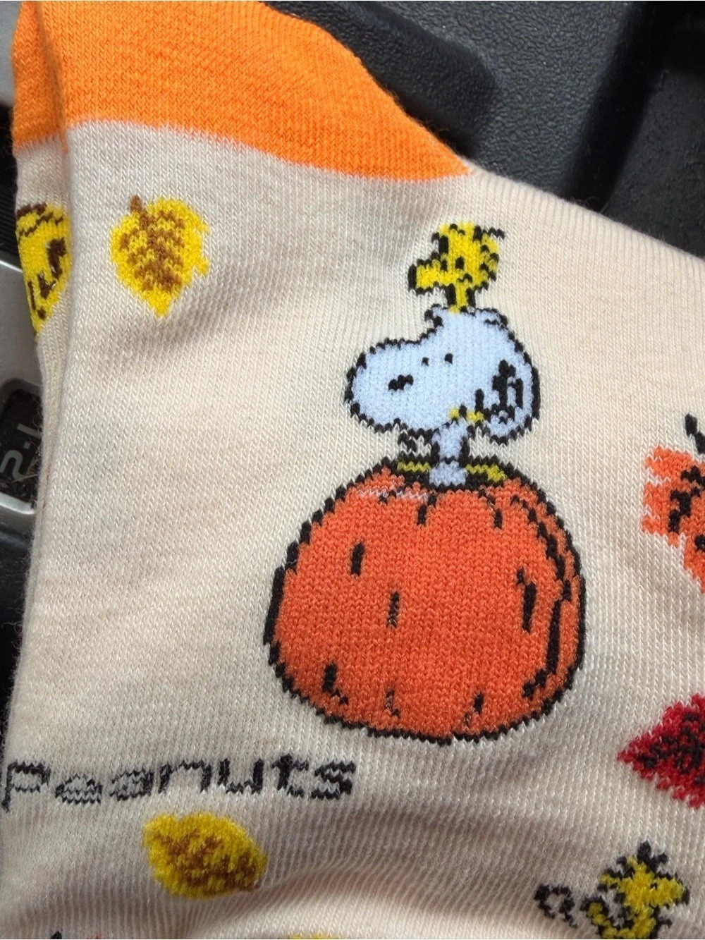 Peanuts Snoopy Fall Pumpkin Crew Socks Cream & Orange - Picture 2 of 3